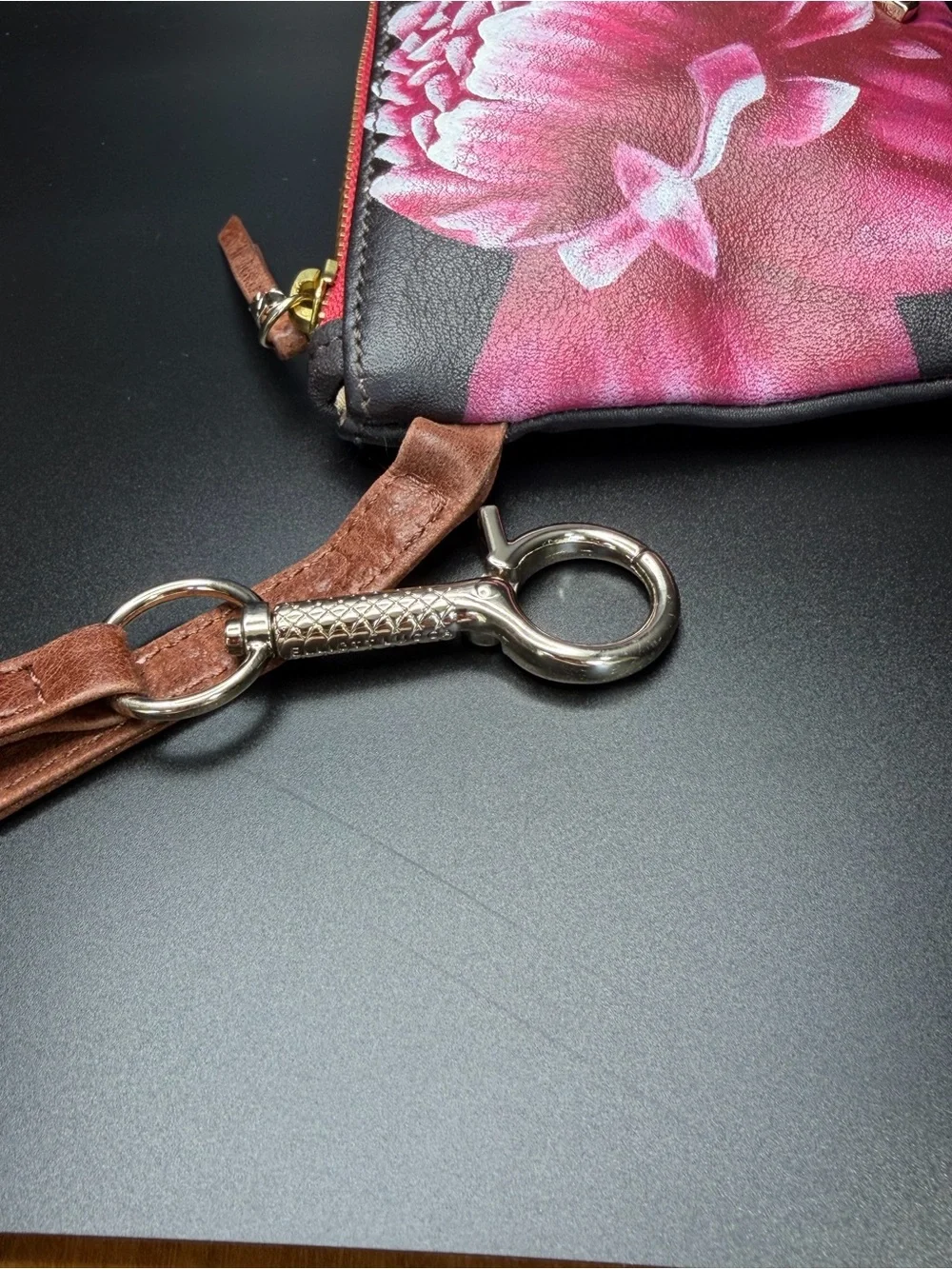 Elliott Lucca Barbiecore 2010’s Bright Pink Floral Chocolate Brown Wristlet VGUC